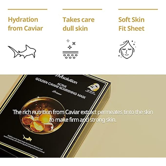 JMsolution ACTIVE GOLDEN CAVIAR NOURISHING MASK - KOREAN SKINCARE FACIAL MASK-CAVIAR EXTRACTED - COLLAGEN ESSENCE- 10 SHEETS FOR ALL SKIN TYPES - Image 4